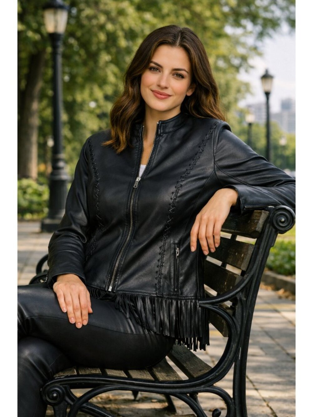Pamela McCoy Black Leather Fringe Jacket - Picture 4 of 10